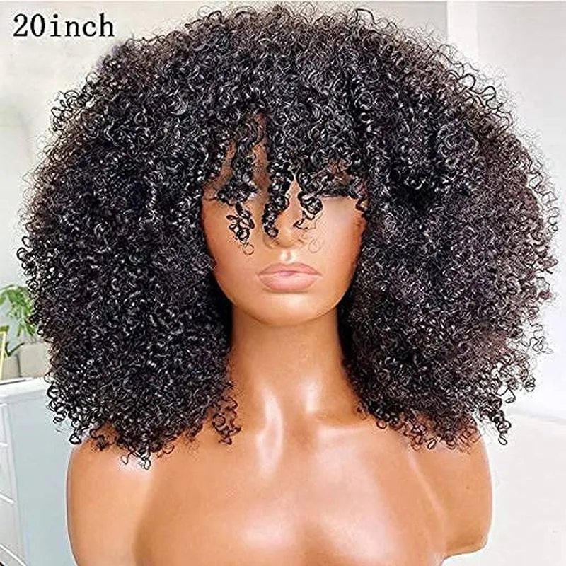 Curly Wig with Bangs Full Machine Made