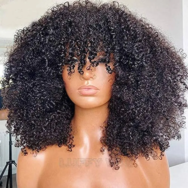 Curly Wig with Bangs Full Machine Made