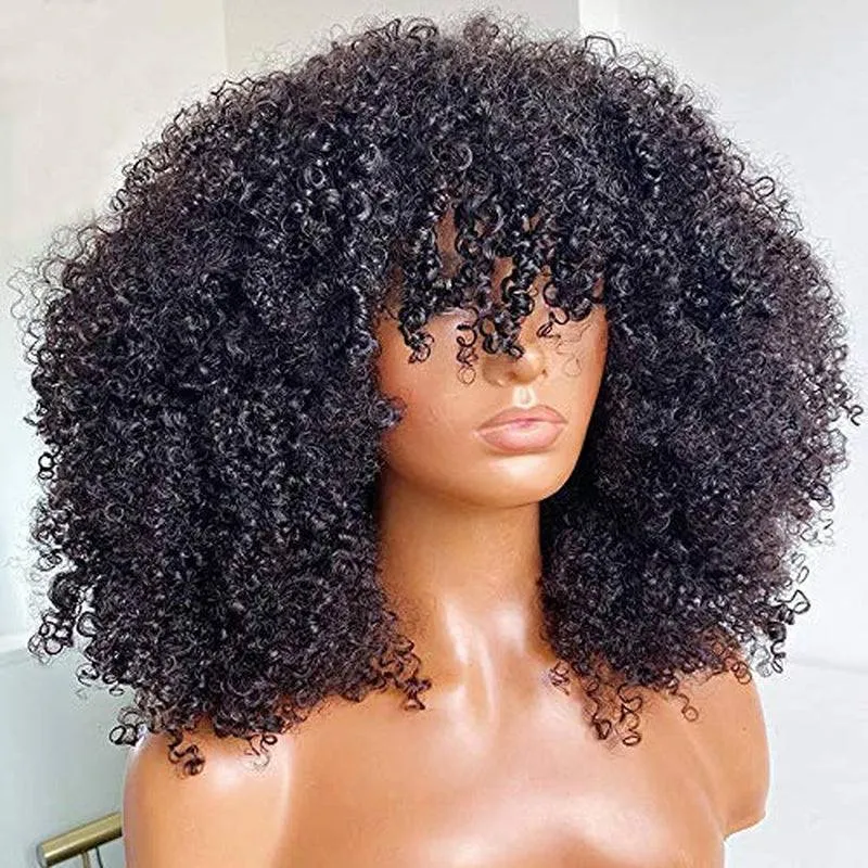 Curly Wig with Bangs Full Machine Made