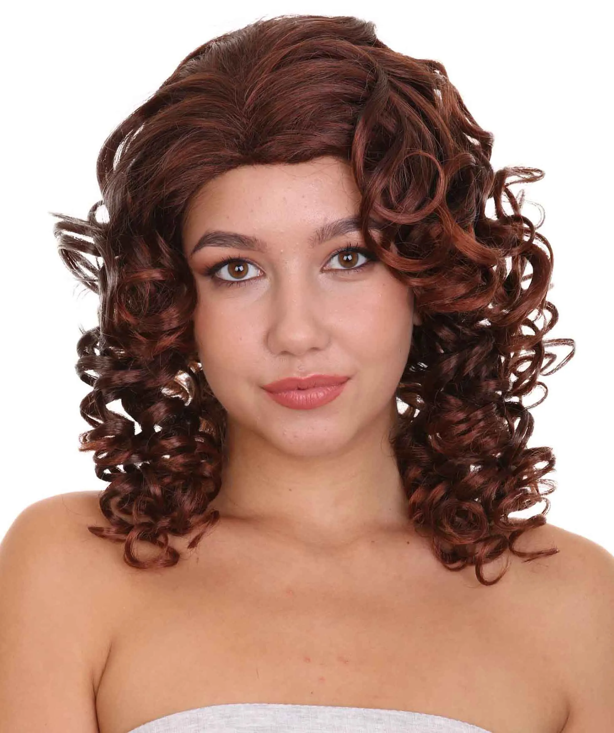 Dancing Queen Womens Wig | Brown Curly Character Cosplay Halloween Wig | Premium Breathable Capless Cap