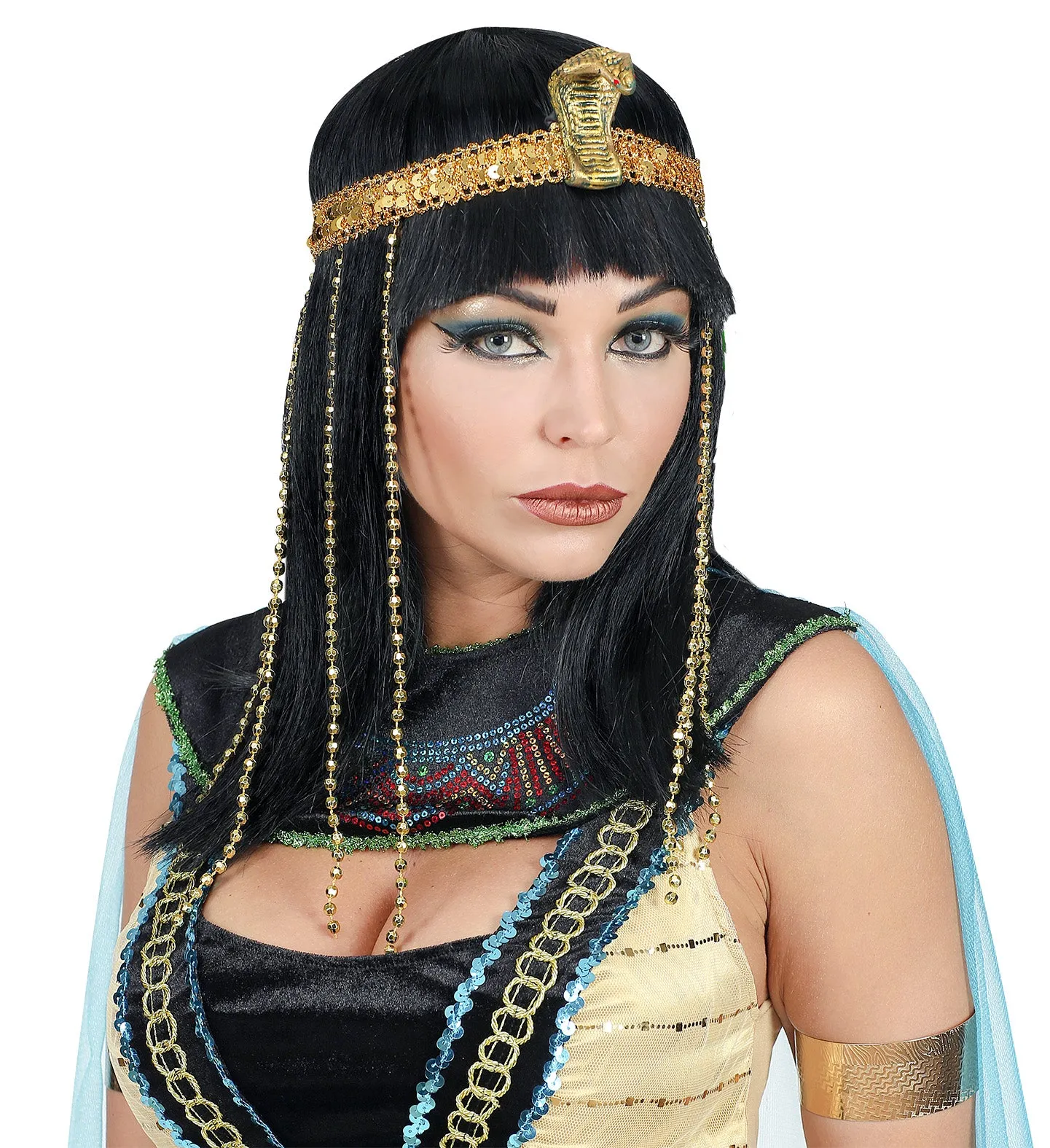 Egyptian Empress Wig with Beaded Snake Headband