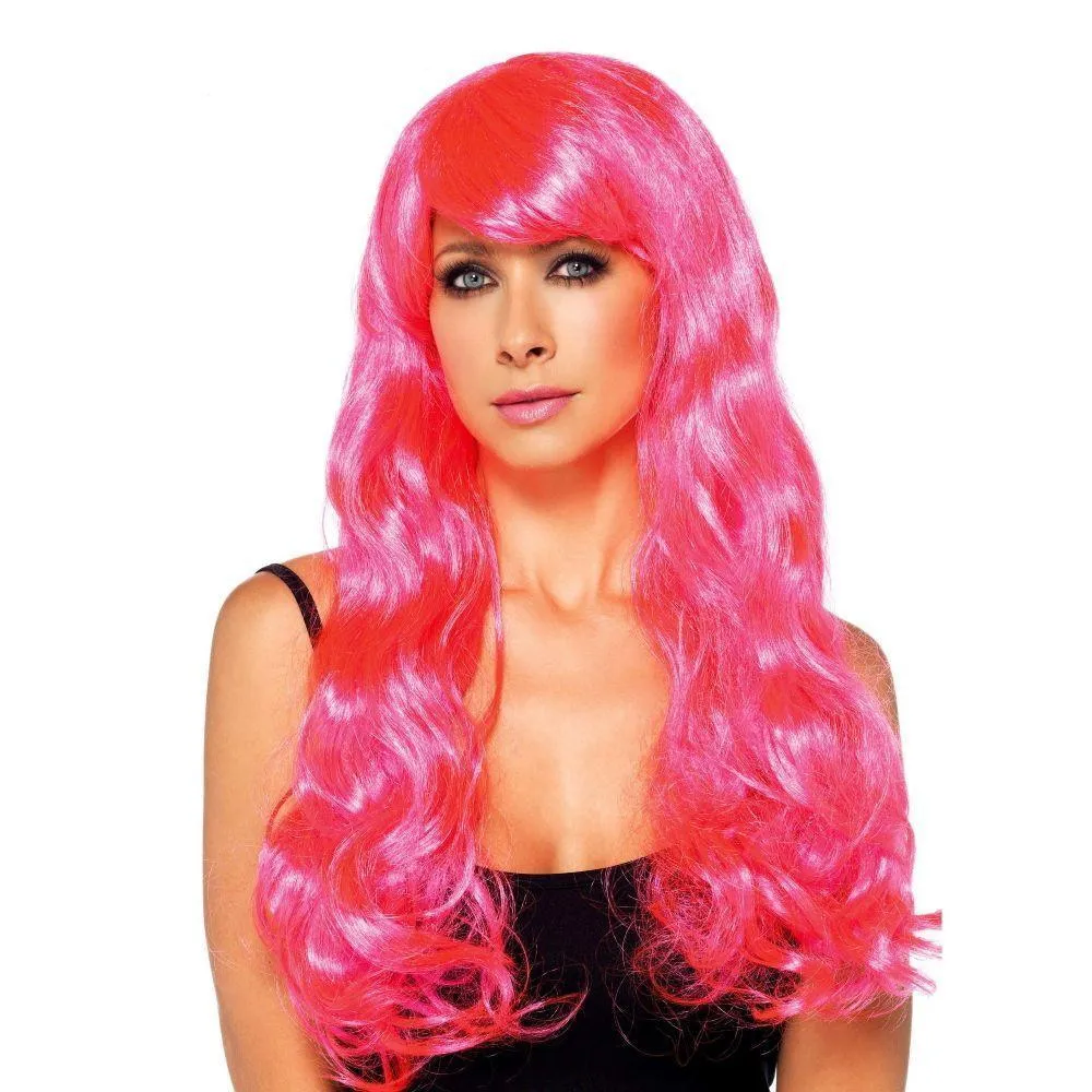 Fuchsia & Pink Long Wavy Wig for Adults