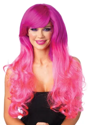 Fuchsia & Pink Long Wavy Wig for Adults