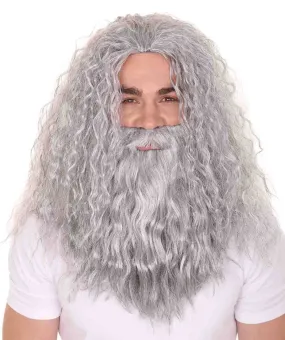 Grey men's wig | Wig & Beard for Cosplay Wizard | Premium Breathable Capless Cap