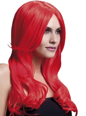 Heat Resistant Long Wavy Bright Red Womens Costume Wig