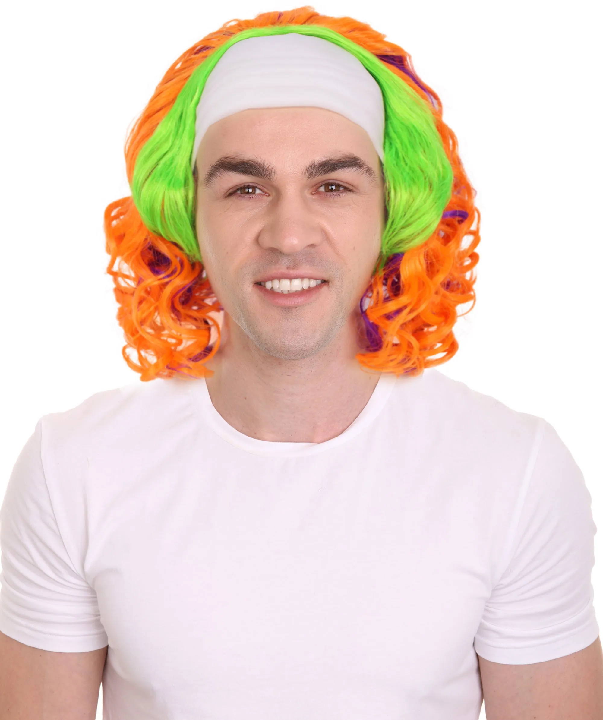 HPO Adult Men’s Multicolor color clown wigs, perfect for Halloween, Flame-retardant synthetic fiber