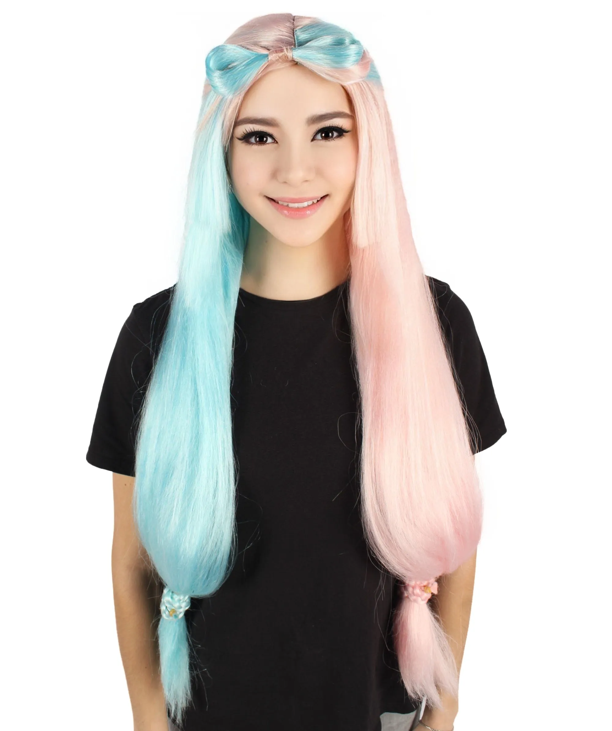 HPO Adult Women's Pink and Blue Long Straight Wig I Perfect for Cosplay I Flame-retardant Synthetic Fiber