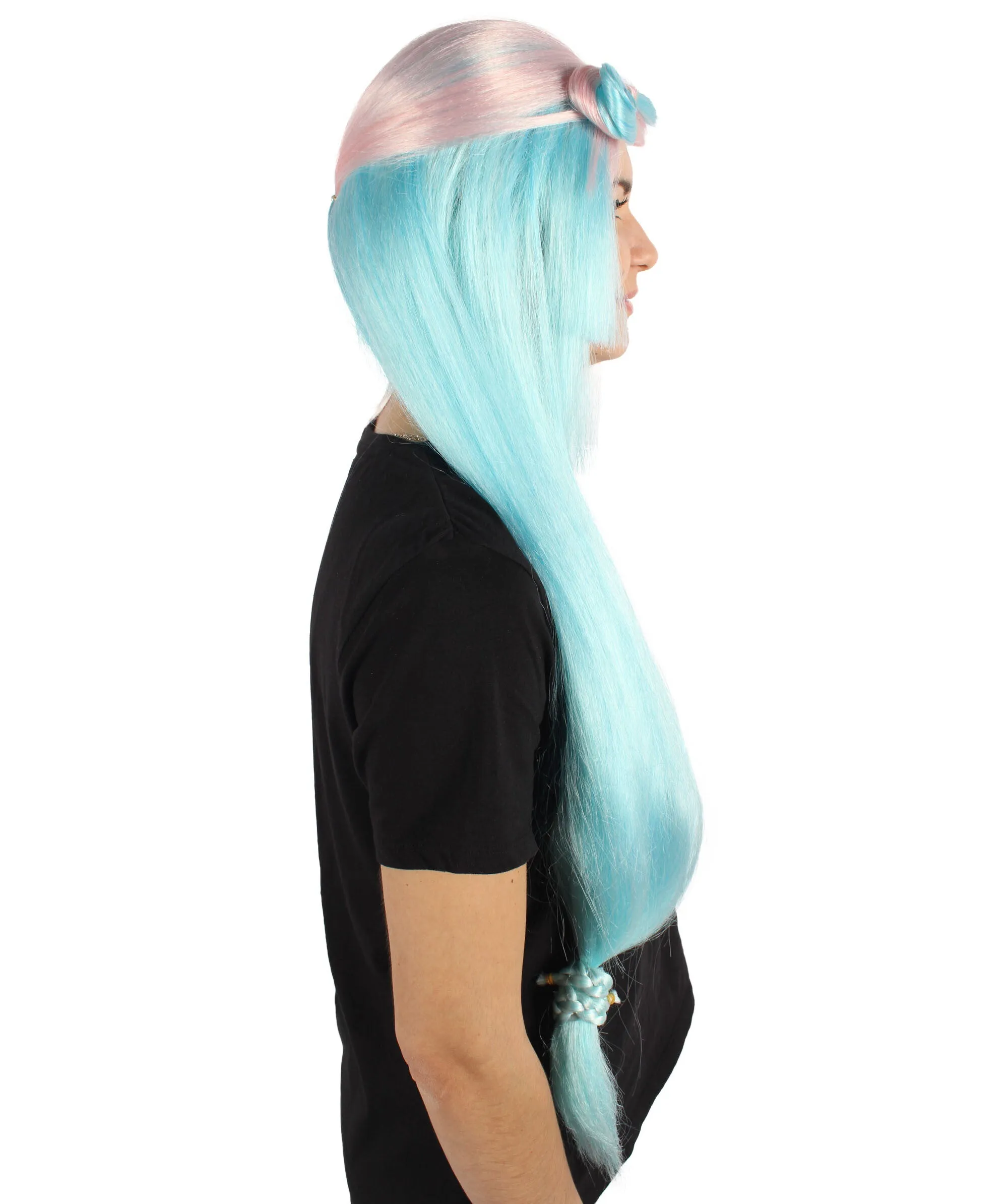 HPO Adult Women's Pink and Blue Long Straight Wig I Perfect for Cosplay I Flame-retardant Synthetic Fiber