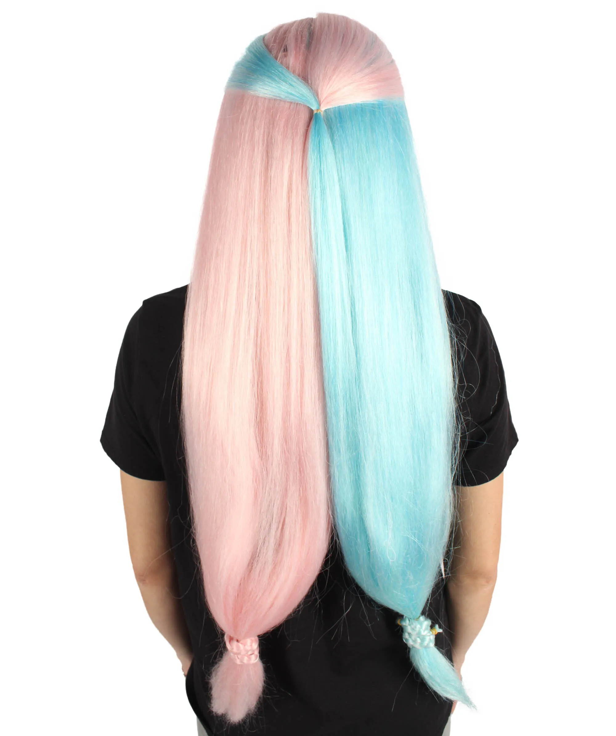 HPO Adult Women's Pink and Blue Long Straight Wig I Perfect for Cosplay I Flame-retardant Synthetic Fiber