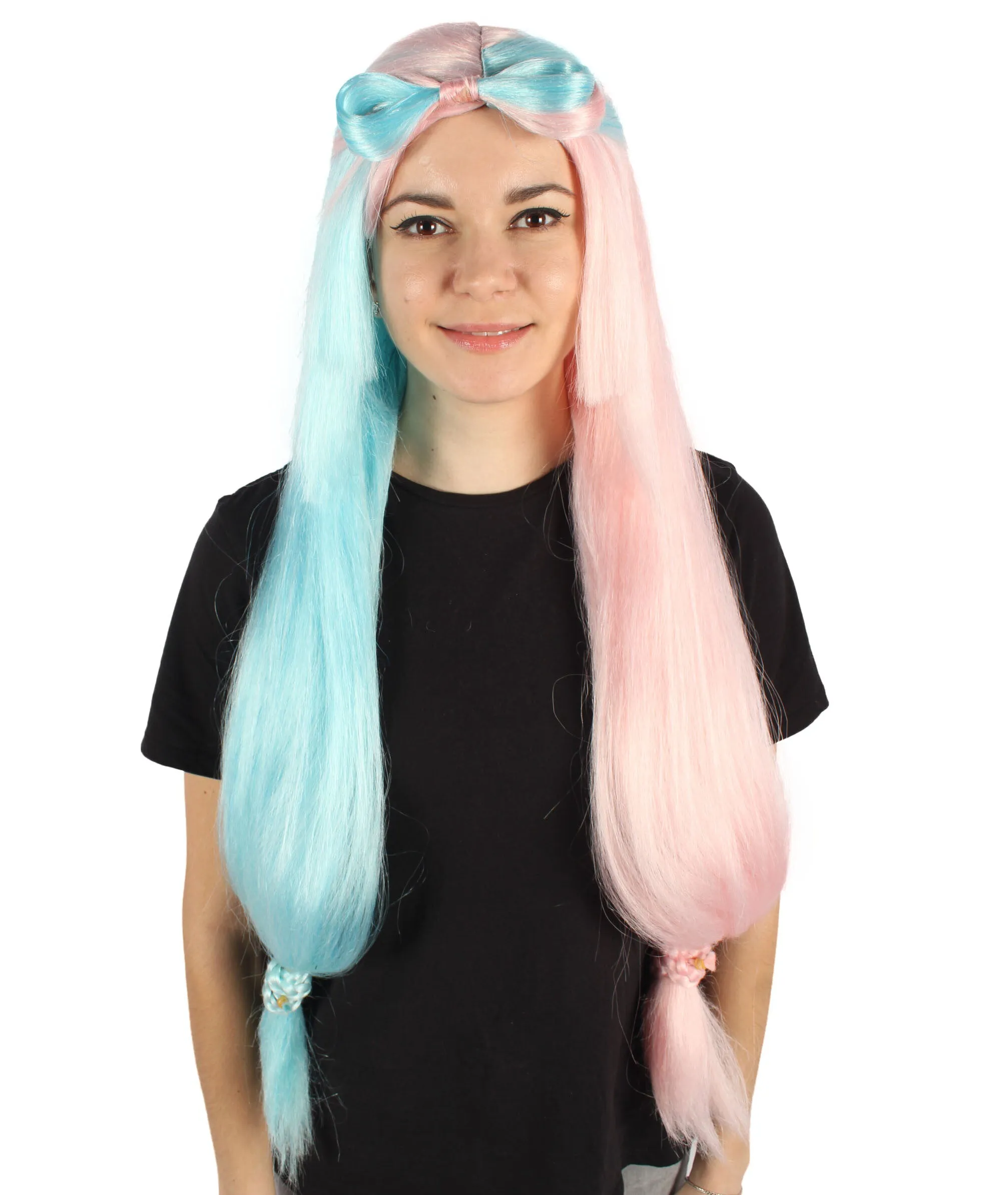 HPO Adult Women's Pink and Blue Long Straight Wig I Perfect for Cosplay I Flame-retardant Synthetic Fiber