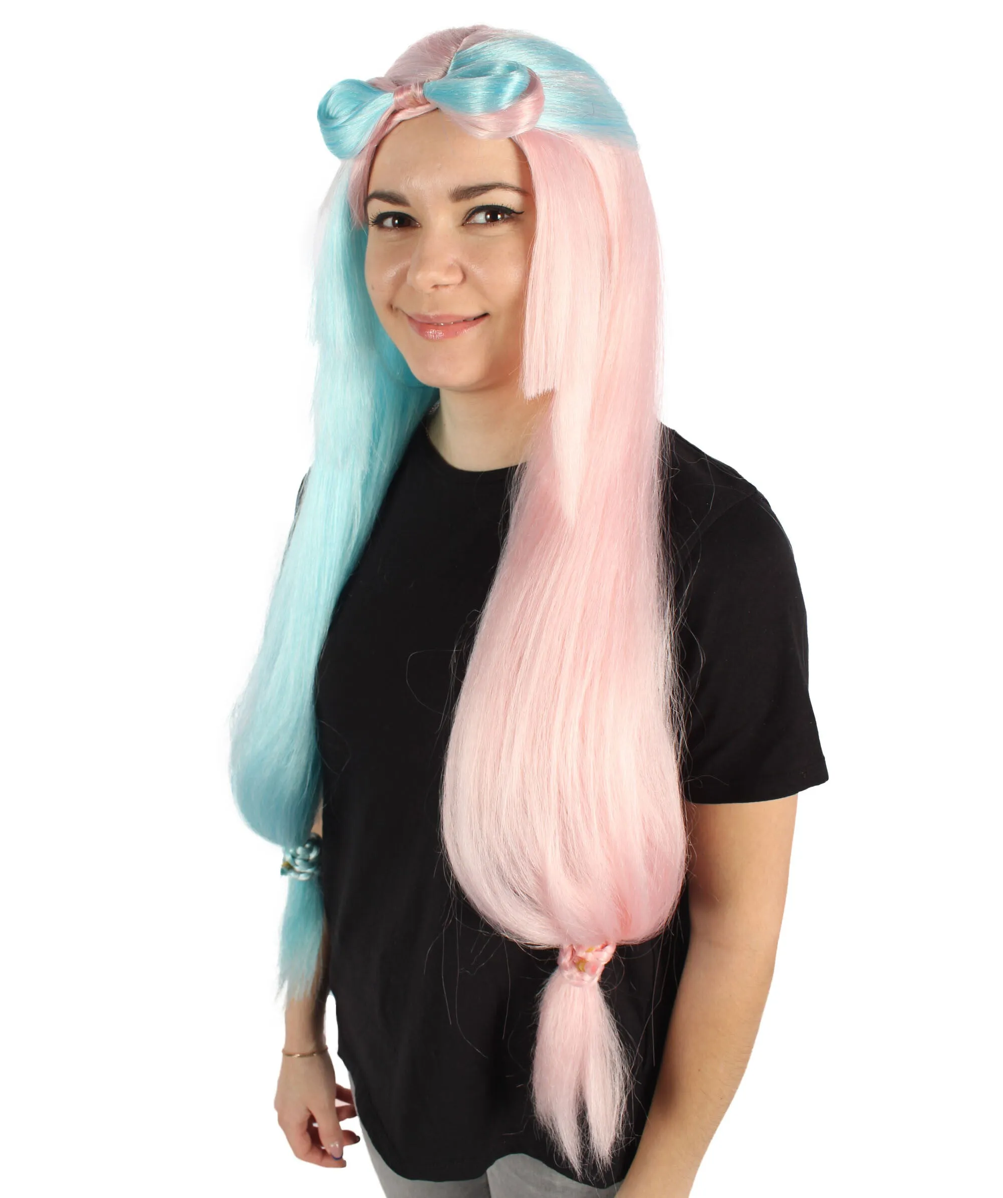 HPO Adult Women's Pink and Blue Long Straight Wig I Perfect for Cosplay I Flame-retardant Synthetic Fiber