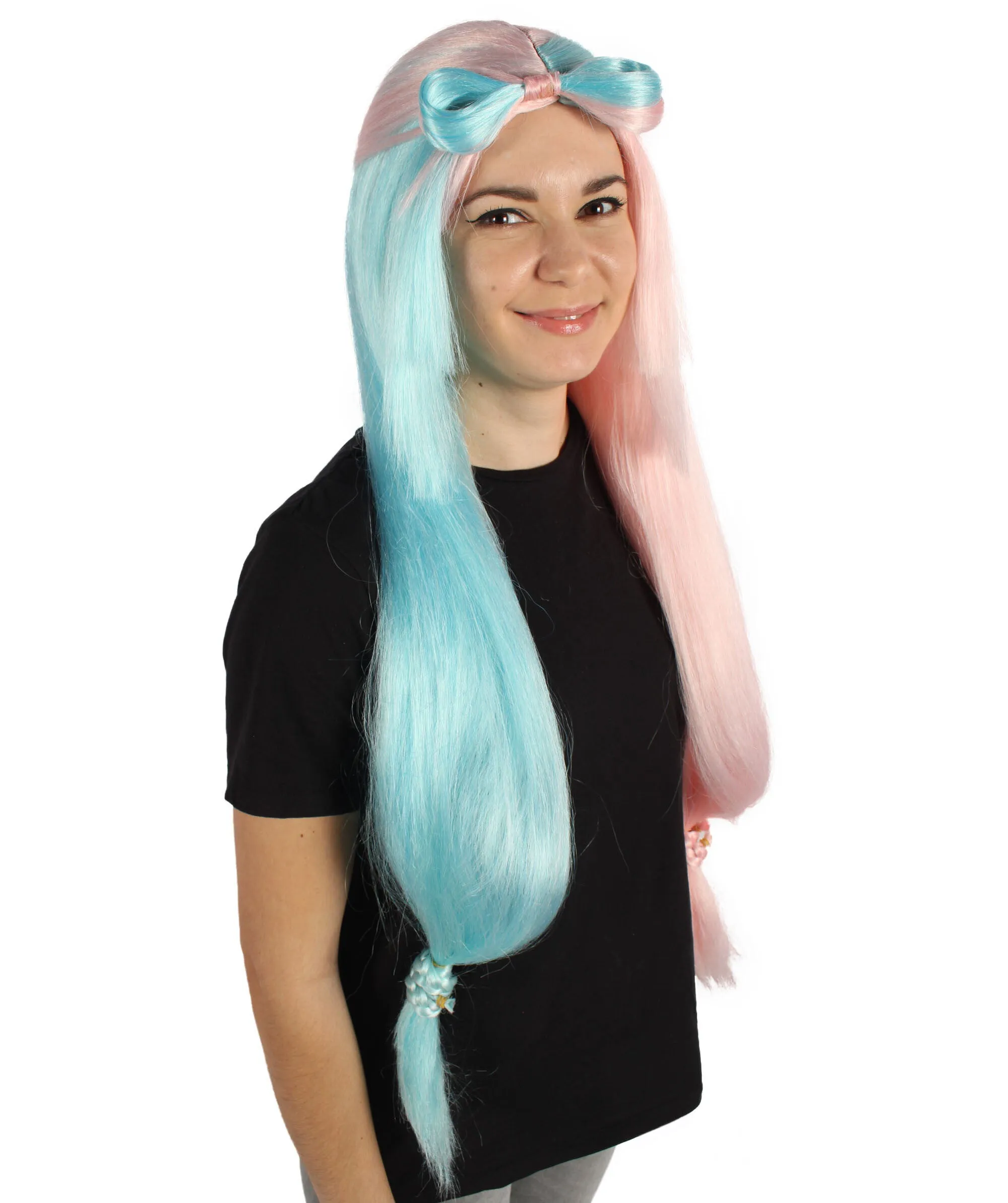 HPO Adult Women's Pink and Blue Long Straight Wig I Perfect for Cosplay I Flame-retardant Synthetic Fiber