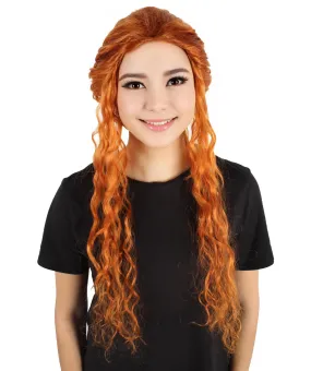 HPO Adult Women's Renaissance Long Curly Orange Wig | Perfect for Halloween| Flame-retardant Synthetic Fiber