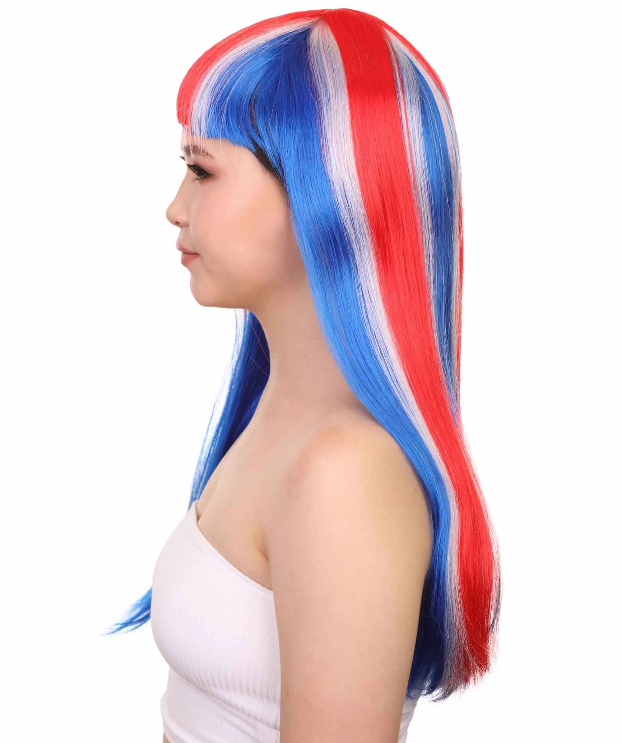 Iceland Flag Sport Party Long Bob Wig | National Pride | Premium Breathable Capless Cap