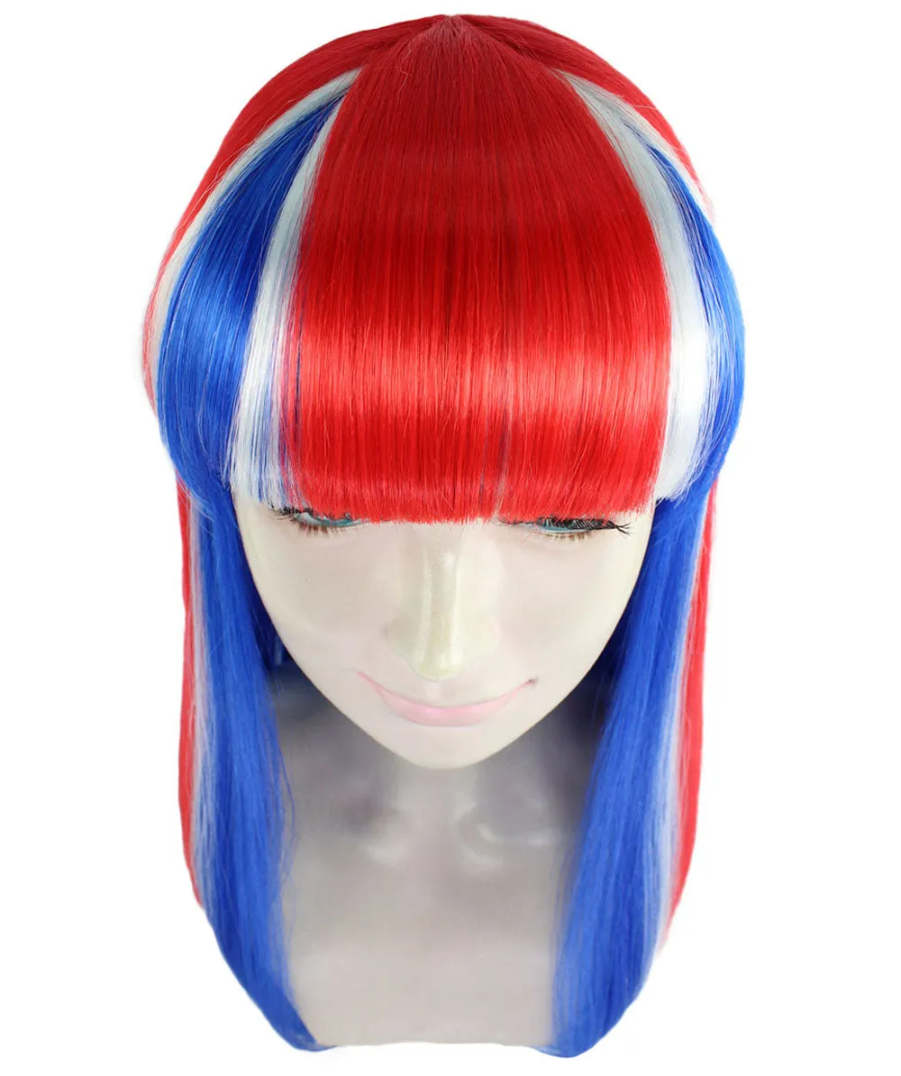 Iceland Flag Sport Party Long Bob Wig | National Pride | Premium Breathable Capless Cap