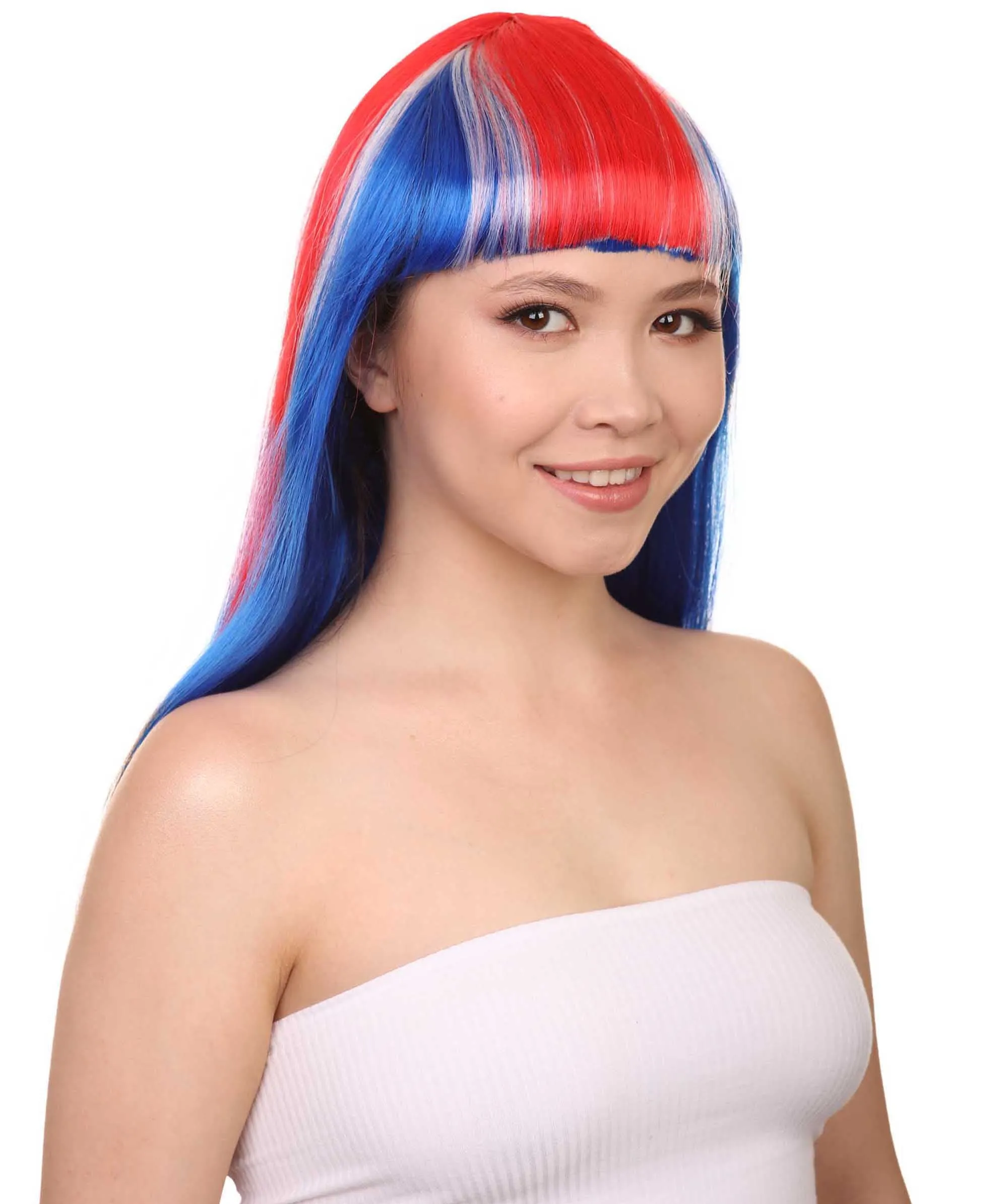 Iceland Flag Sport Party Long Bob Wig | National Pride | Premium Breathable Capless Cap