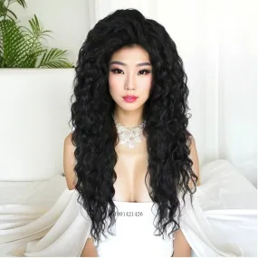 Long Black Wigs for Women Synthetic Hair Cosplay Wig with Free Part Hairline Thick Big Volume Costume Wigs Black Color Halloween