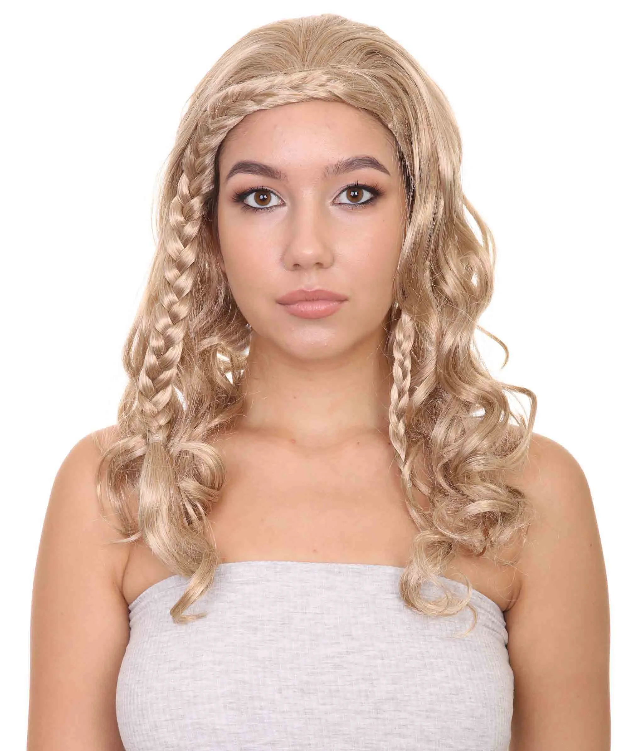 Long Curly Wave Braided Womens Wigs | Traditional Princess Blonde Wig | Premium Breathable Capless Cap