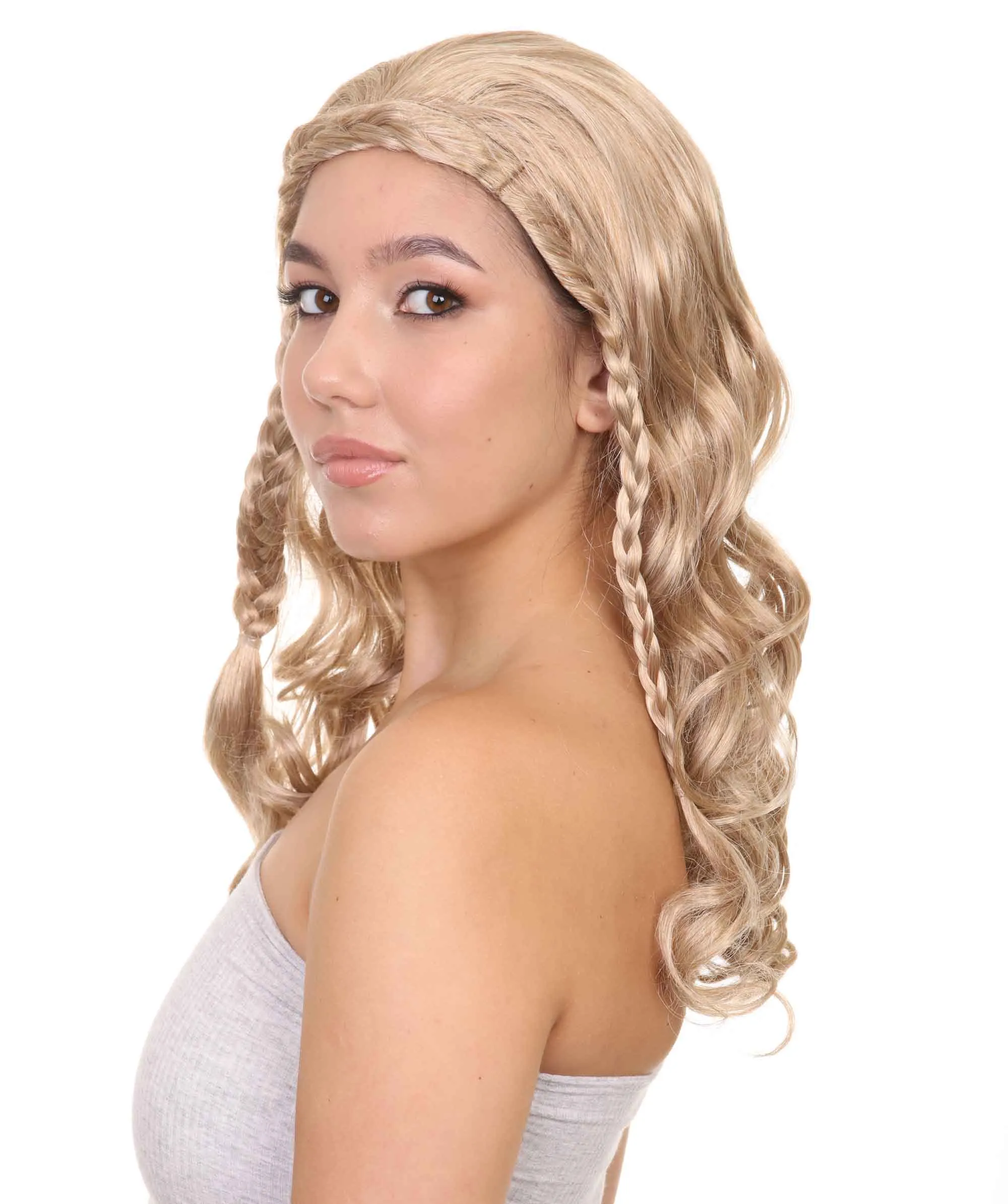 Long Curly Wave Braided Womens Wigs | Traditional Princess Blonde Wig | Premium Breathable Capless Cap