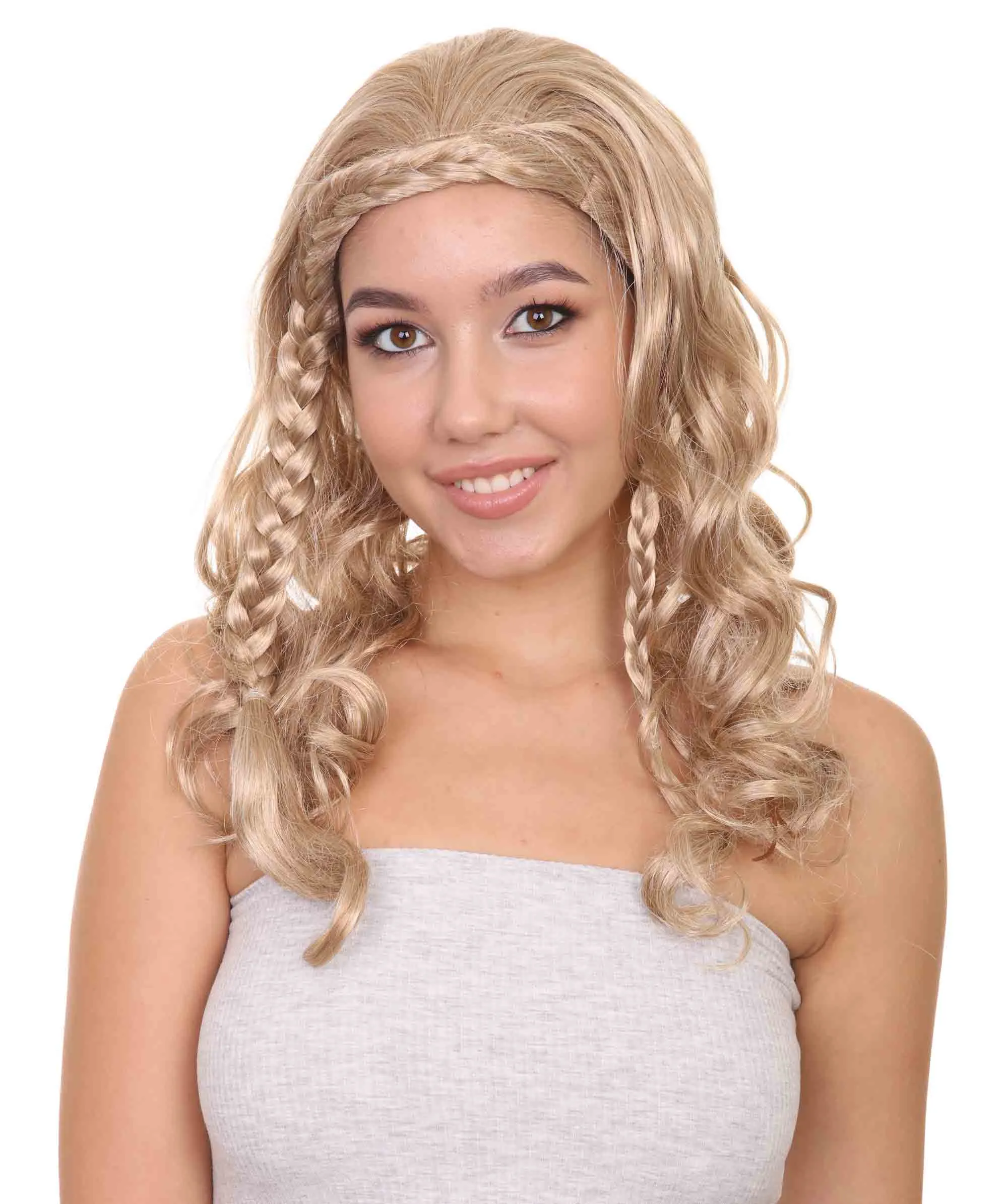 Long Curly Wave Braided Womens Wigs | Traditional Princess Blonde Wig | Premium Breathable Capless Cap