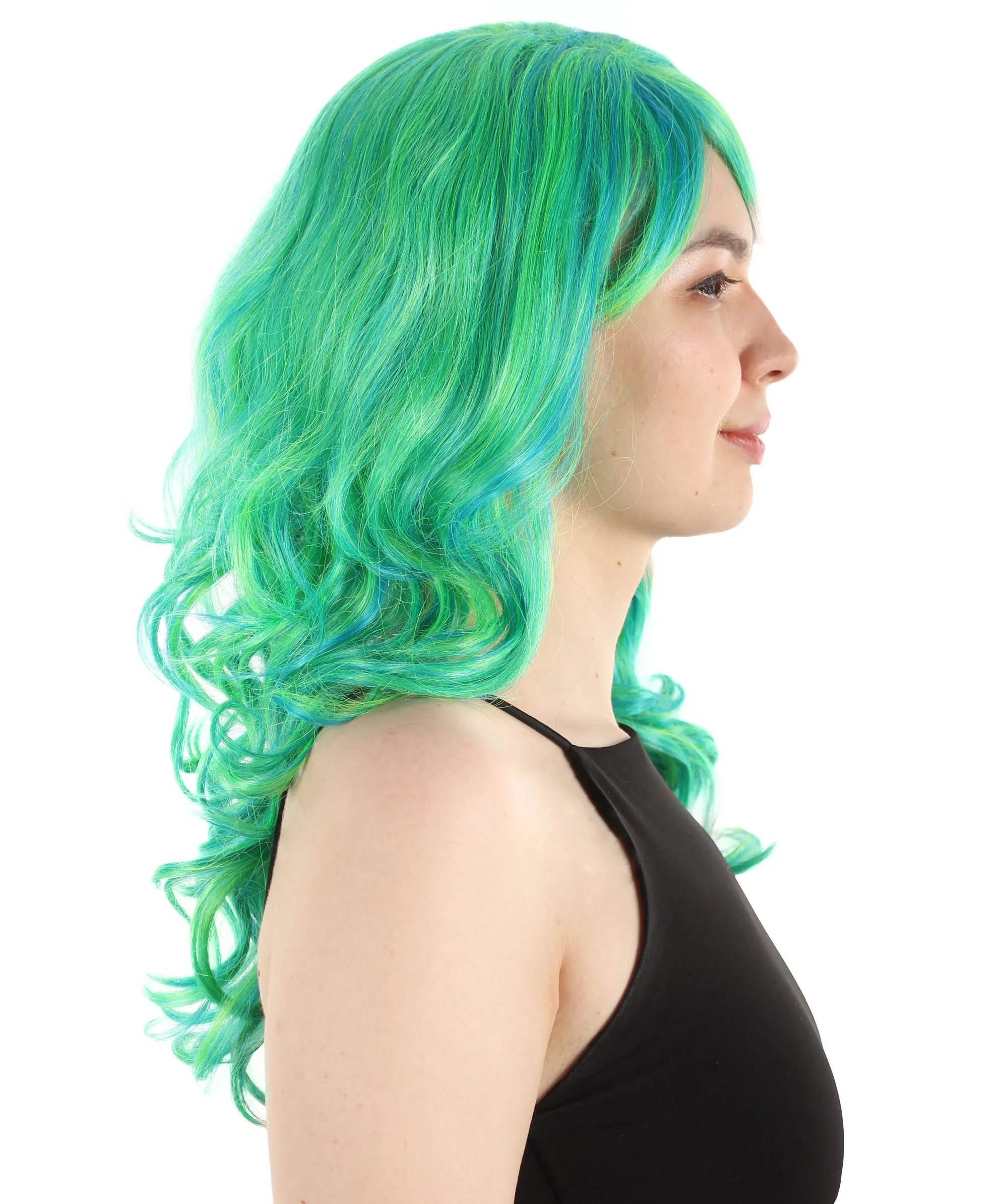 Long Length Wavy Cosplay Halloween Costume Party Hair Synthetic Fiber Mermaid Fairytale Wig, 18 Inches | HPO