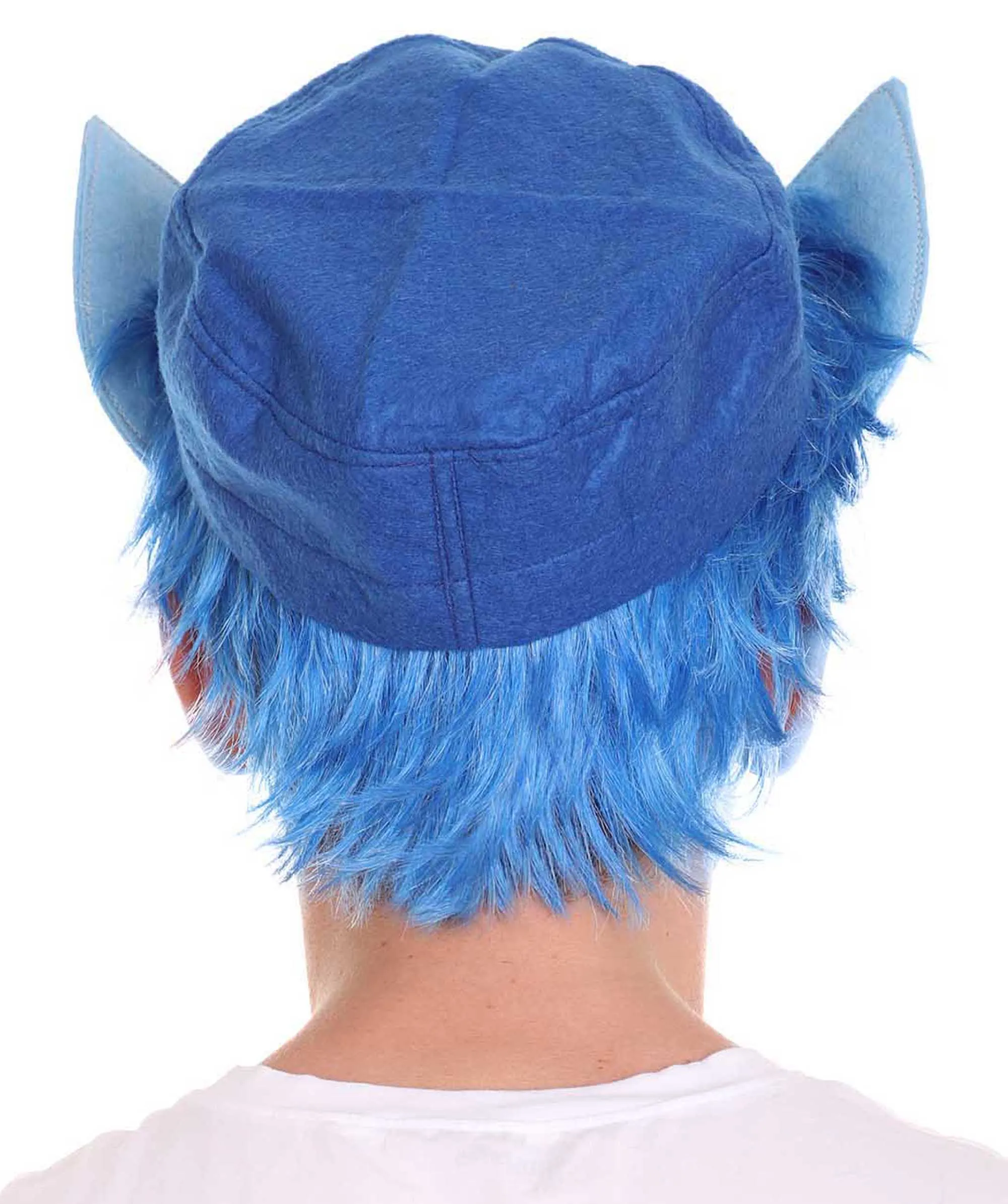 Men's Medium Length Middle Part Blue Straight Wig with Blue Ears