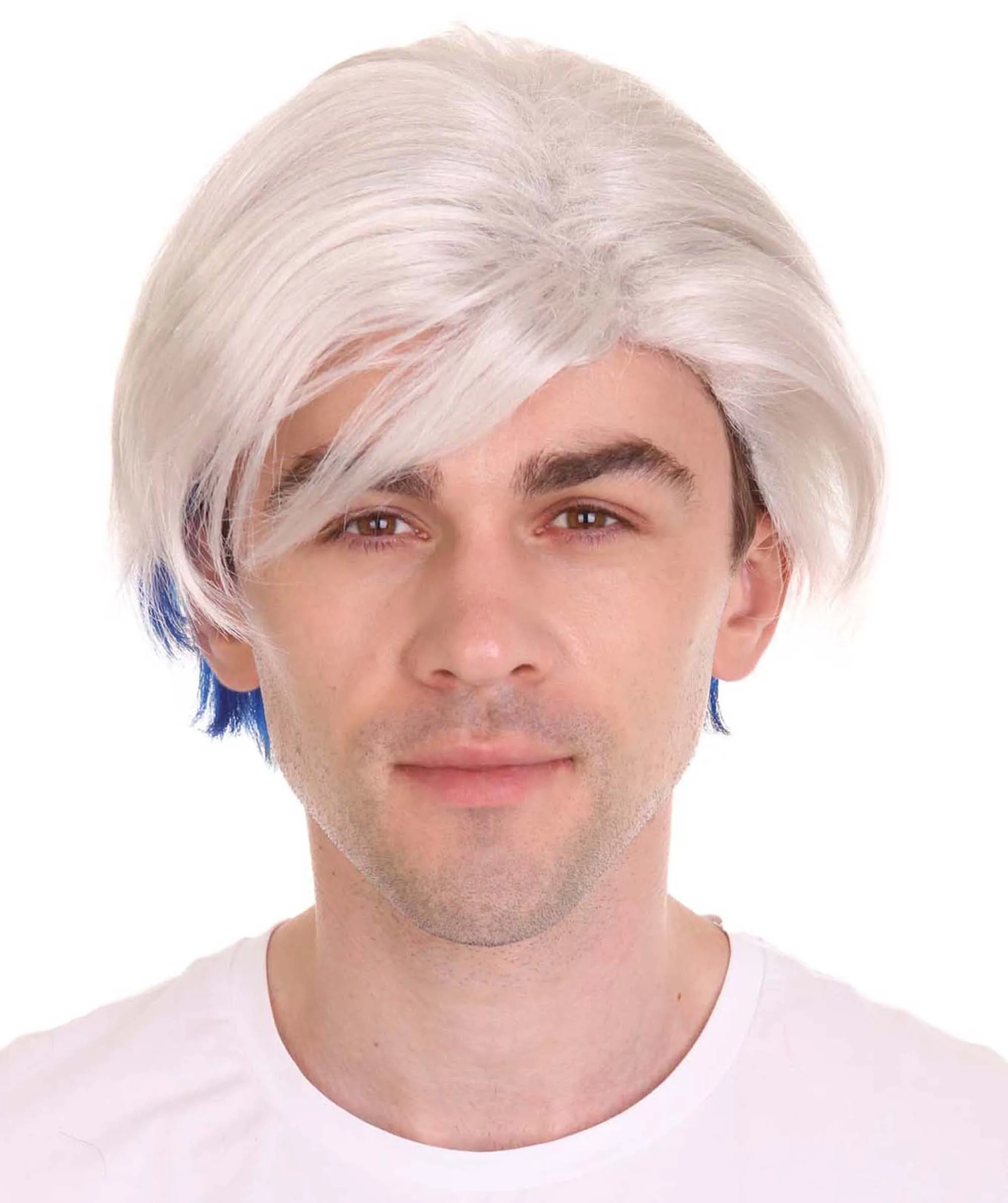 Movie Hero Wig | Silver Blue Cosplay Halloween Wig | Premium Breathable Capless Cap