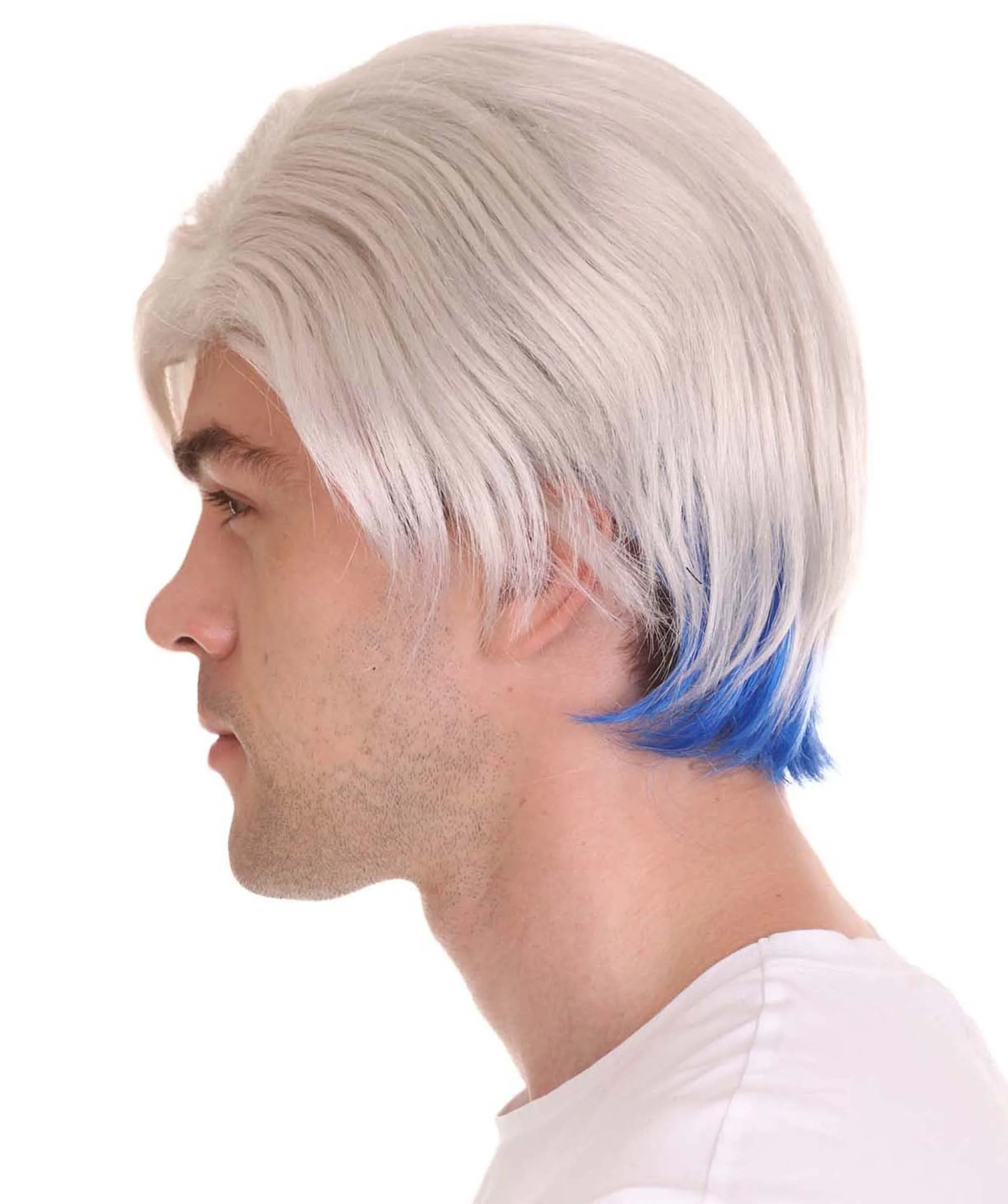 Movie Hero Wig | Silver Blue Cosplay Halloween Wig | Premium Breathable Capless Cap