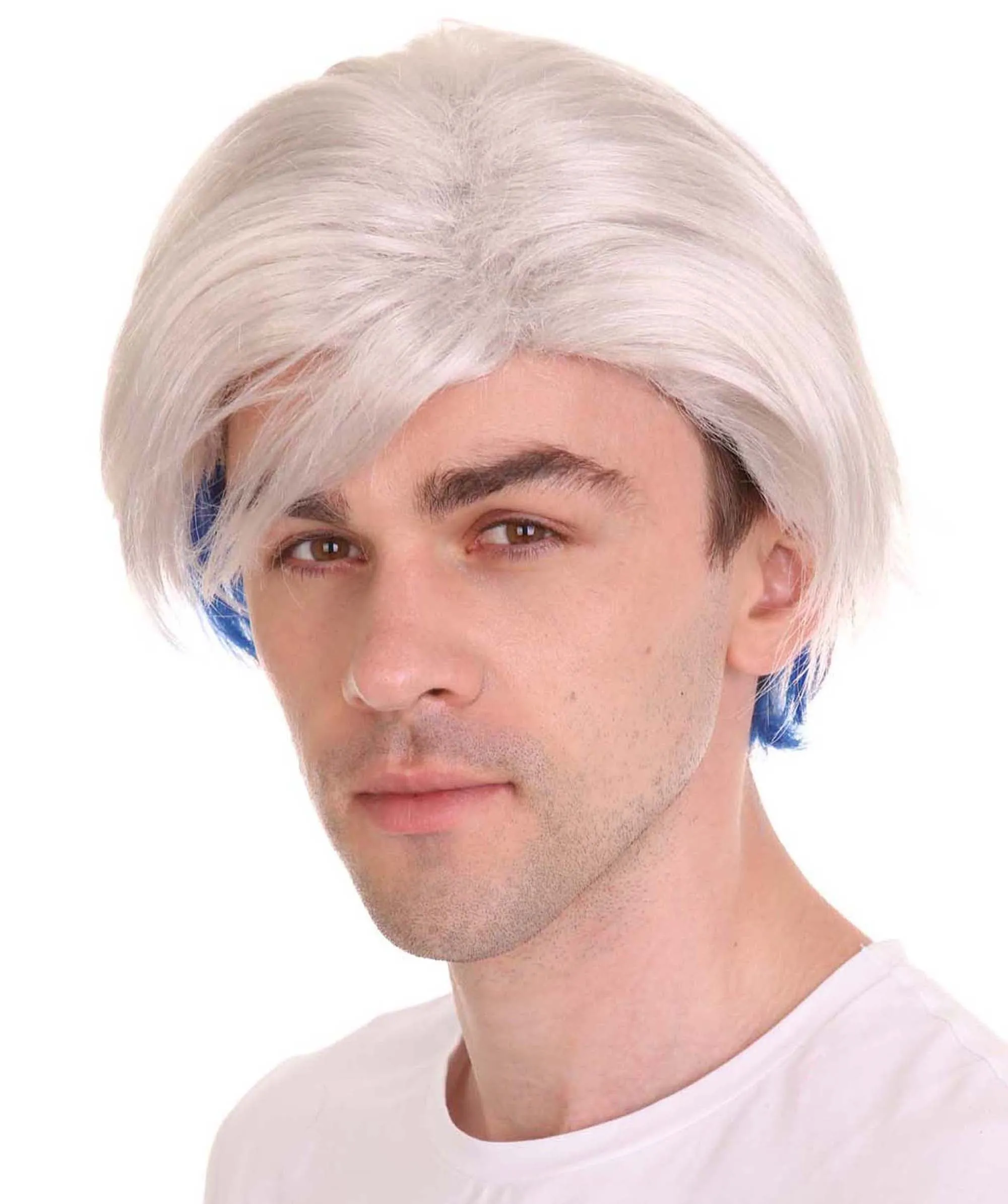 Movie Hero Wig | Silver Blue Cosplay Halloween Wig | Premium Breathable Capless Cap