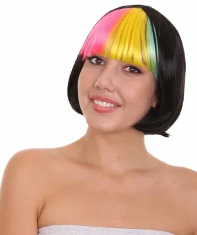 Pop Rainbow Bang Bob Womens Wig | colorful Party Ready Fancy Cosplay Halloween Wig | Premium Breathable Capless Cap