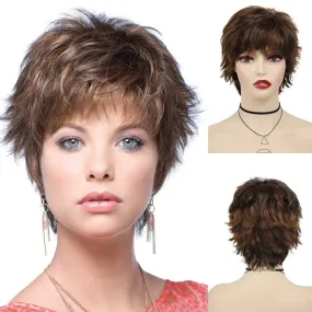 Short Blonde Wig with Bangs for Women Layered Haircut Curly Hair Replacement Wigs Fashion Pixie Cut Natural Mommy Wig