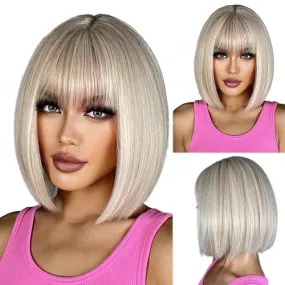 Short Bob Blonde Hair Wig with Bangs