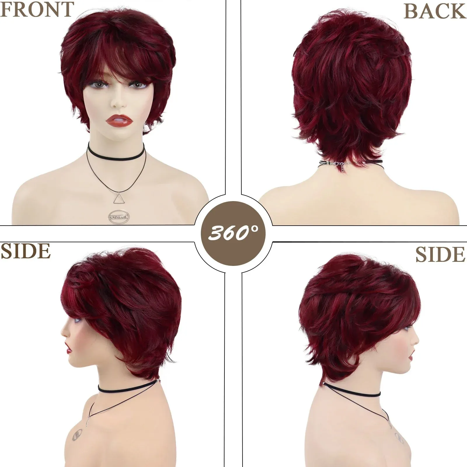 Short Wigs for Women Synthetic Red Hair Wigs with Bangs Natural Curly Haircut Ombre Color Mommy Wig Mother Elderly Wigs