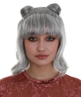 Space Buns | Women's Grey Color Straight Shoulder Length Trendy Space Buns Wig