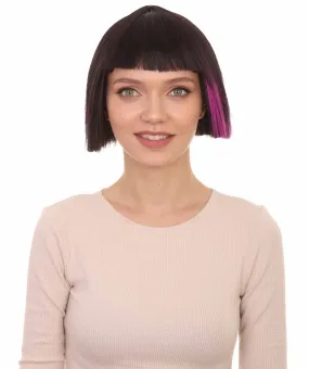 Super Model Black & Purple Bob Womens Wig | Bob Party Ready Fancy Cosplay Halloween Wig | Premium Breathable Capless Cap