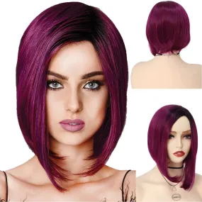 Synthetic Burgundy Wig for Woman Short Bob Wig Haircut Soft Straight Hairstyle Purple Red Ombre Wigs Natural Looking