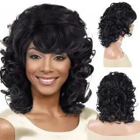 Synthetic Curly Hair Wigs for Women Natural Wig with Bangs Short Haircuts Shoulder Length Brown,Auburn,Black Wig Mother