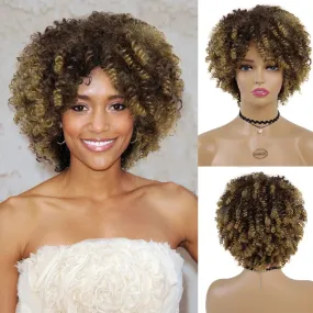 Synthetic Hair Afro Wigs for Black Women Curly Wig Brown Mix Blonde Kinky Short Wigs High Quality Synthetic Wig Female