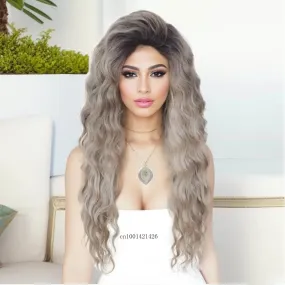 Synthetic Hair Long Curly Wigs for Women Ombre Grey Wig Dark Roots Gradient Color Gray Hair Long Wigs Costume Party Natural Wig