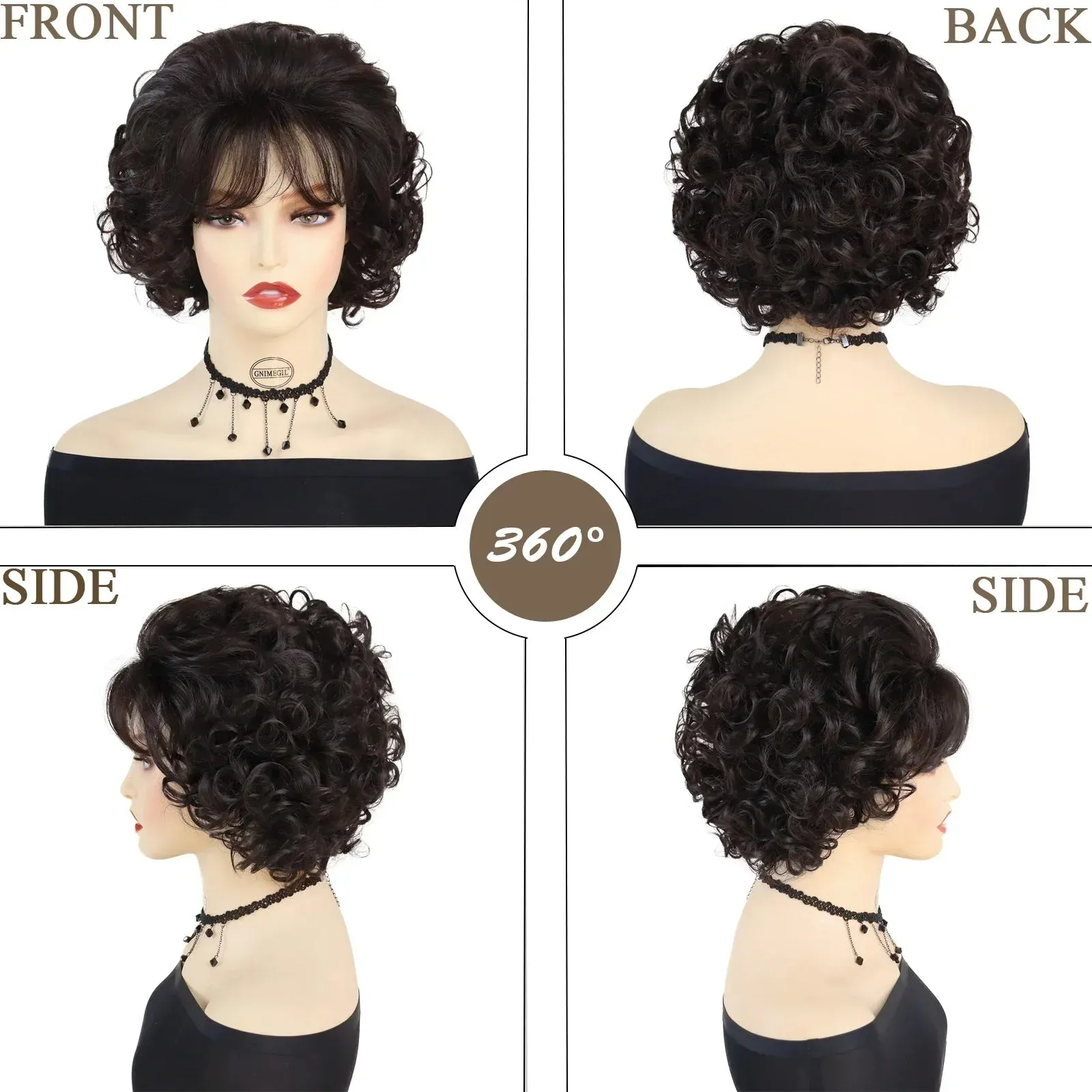 Synthetic Hair Short Brown Wigs for Women Natural Curly Hairstyle Mommy Wig with Bangs Daily Outfits Wig Cosplay Party