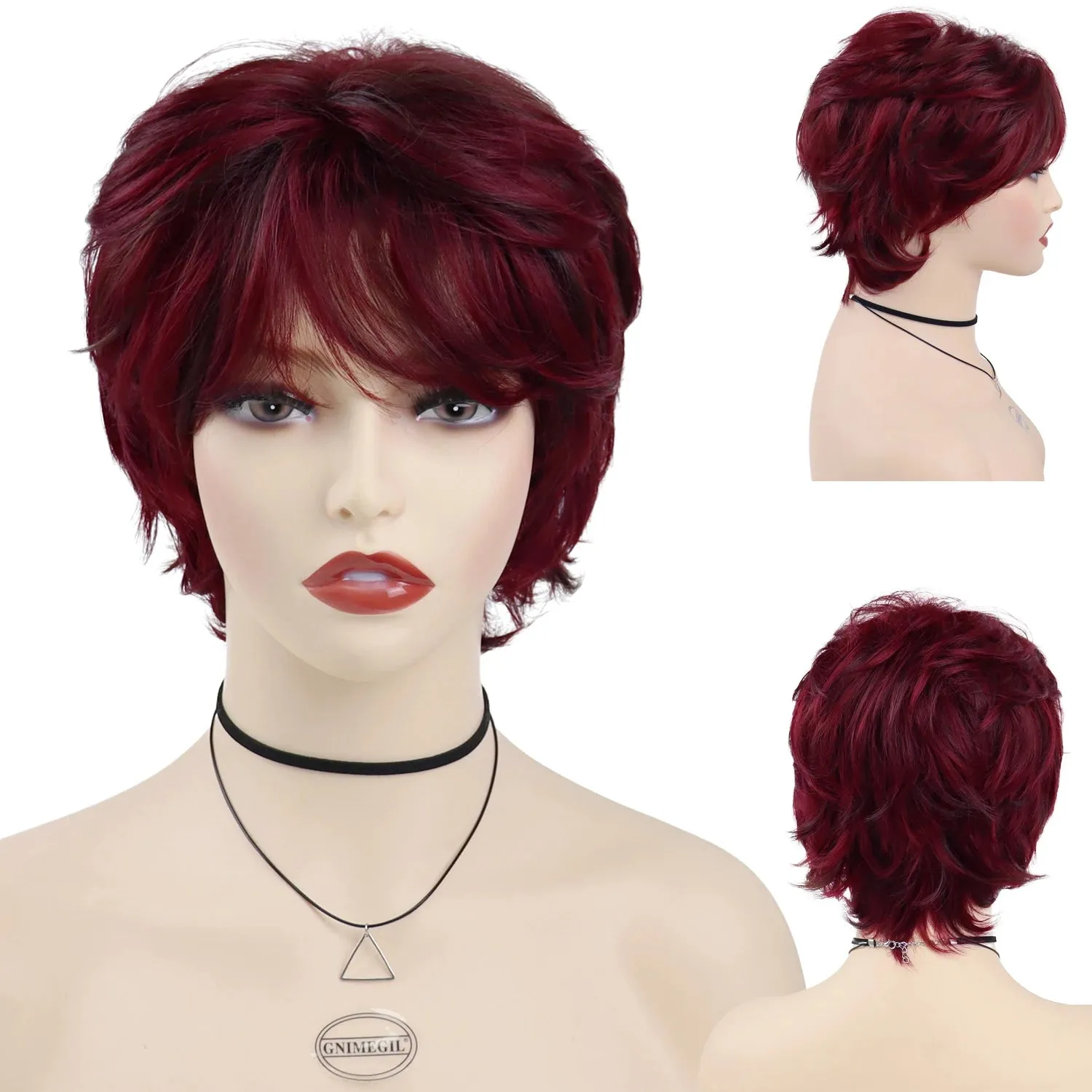 Synthetic Hair Woman Wig Short Natural Wig with Bangs Mix Brown Wig Old Lady Costume Mommy Wigs for Daily Halloween