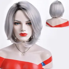 Synthetic Ladies Wigs Gray Color Mommy Wig Short Bob Wigs for Women Heat Resistant Cosplay Wig Dark Roots Old Lady Wig