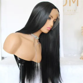 Synthetic Wigs Black Color Middle Part 180% Density Long Lace Wig