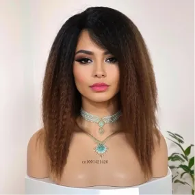 Synthetic Yaki Straight Afro Wigs for Women Brown Wig Short Hair Natural Soft Ladies Wigs Lovely African American Wigs