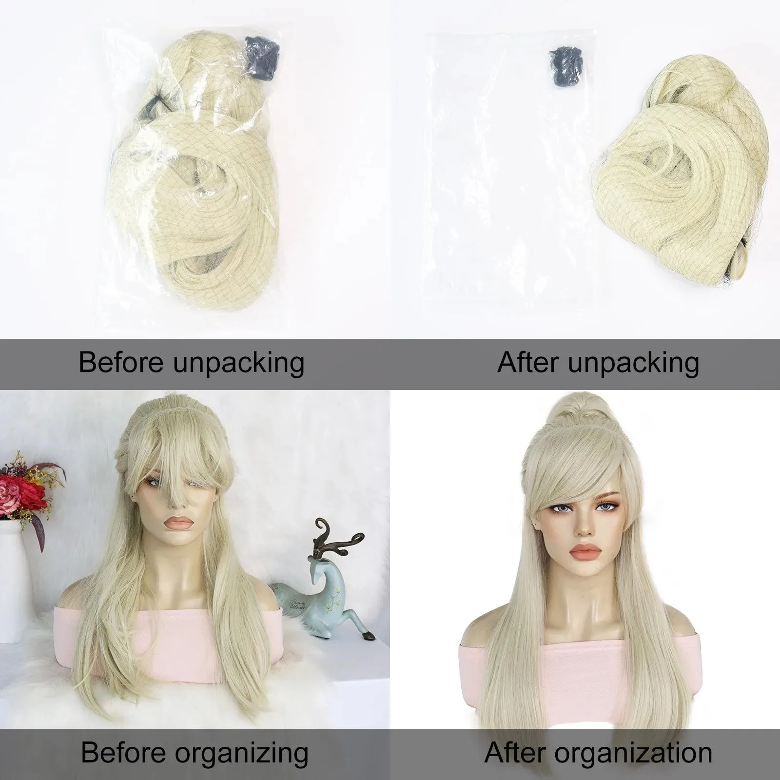 TEEK - 24inch Long Blonde Wavy Bang Bun Wig