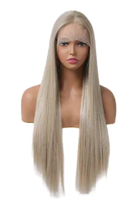 TEEK - Blonde/Ash Brown Root Lace Front Synthetic Straight 27" Wig