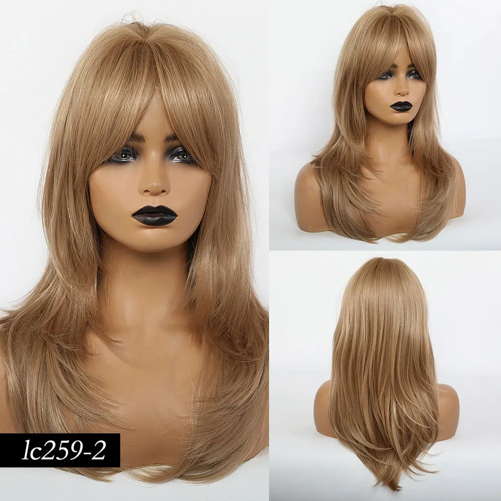 TEEK - Various Medium Straight Natural Style Side Bangs Wigs