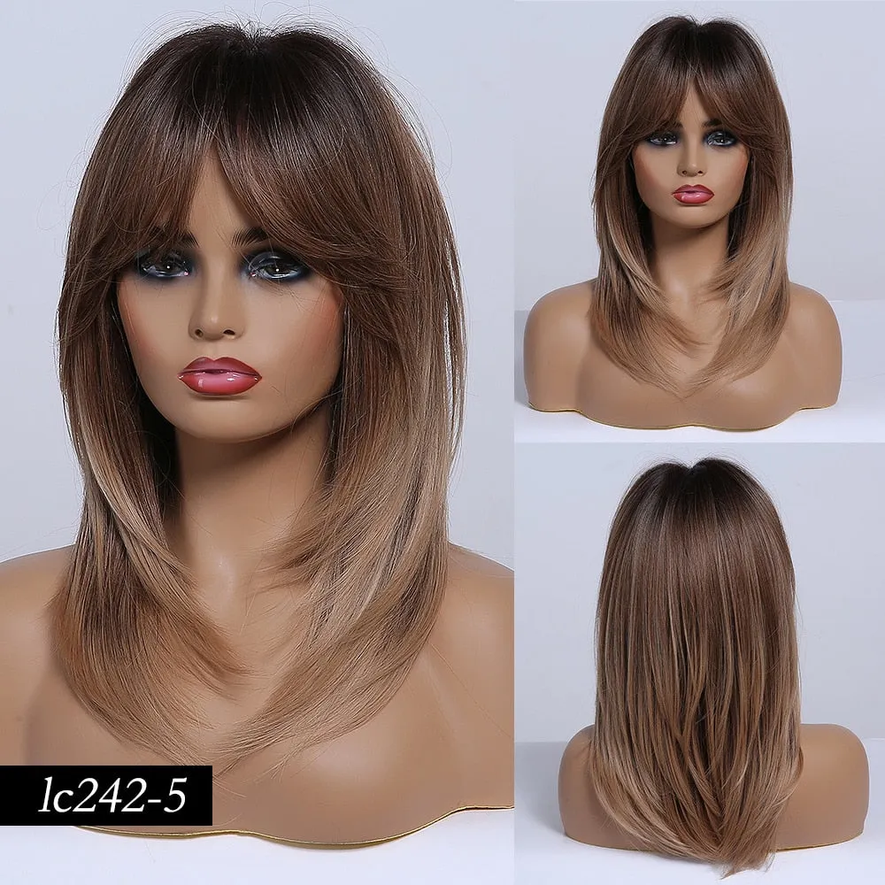 TEEK - Various Medium Straight Natural Style Side Bangs Wigs