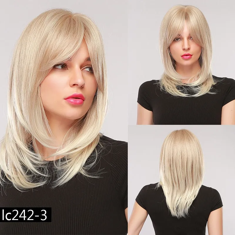 TEEK - Various Medium Straight Natural Style Side Bangs Wigs