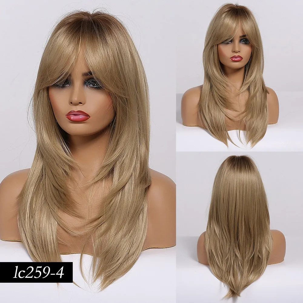 TEEK - Various Medium Straight Natural Style Side Bangs Wigs